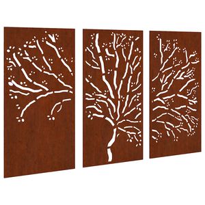 vidaXL Puutarhasein&auml;koristeet 3 kpl 105x55 cm corten ter&auml;s puukuvio