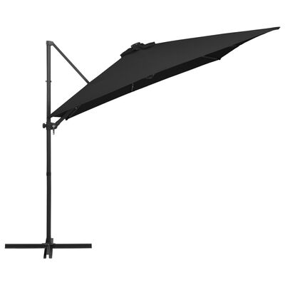 vidaXL Aurinkovarjo LED-valoilla ja teräspylväällä 250x250 cm musta