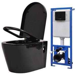 vidaXL Sein&auml;&auml;n kiinnitett&auml;v&auml; WC piilotettu s&auml;ili&ouml; keraaminen musta