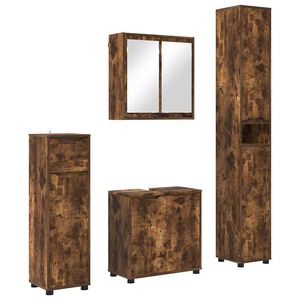 vidaXL Kylpyhuonekalustesetti hyllyll&auml; 4 pcs Savup&auml;hkin&auml; Tekninen puu