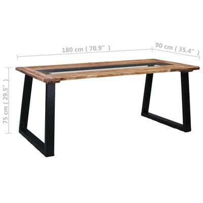 vidaXL Ruokapöytä 180x90x75 cm täysi akaasiapuu ja lasi