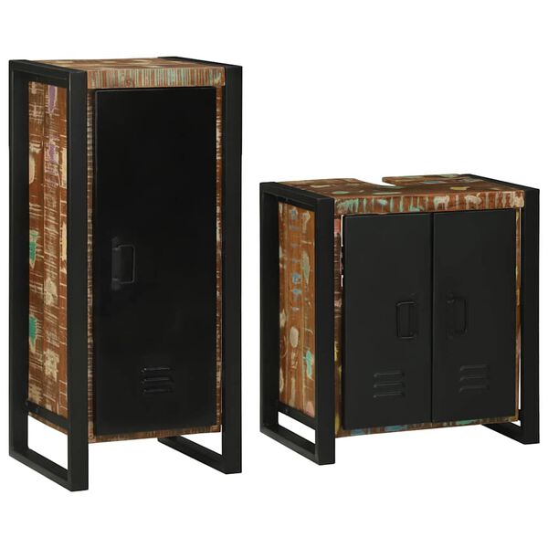 vidaXL Kylpyhuonekalustesetti hyllyllä 2 pcs Kiinteä kierrätetty puu