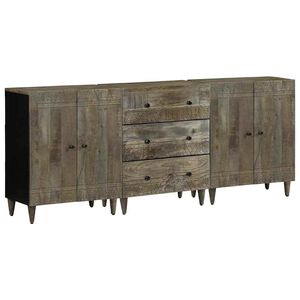 vidaXL 3-osainen senkki vaaleanharmaa 60x33,5x75 cm t&auml;yspuu mango