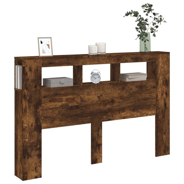 vidaXL Sängynpääty LED-valoilla savutammi 160x18,5x103,5 cm puu