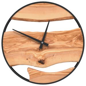 vidaXL Sein&auml;kello ruskea &Oslash;35 cm rauta ja oliivipuu