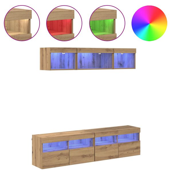 vidaXL TV Sein&auml;kappaleet LED:ll&auml; 5 pcs Artisan tammi 80 x 30 x 40 cm