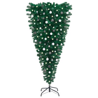 vidaXL Tekojoulukuusi ylösalaisin palloilla esivalaistu vihreä 180 cm