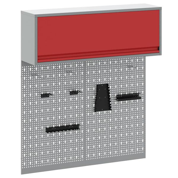 vidaXL Työkalukaappi ja pegboard-setti hyllyllä 3 pcs Punainen