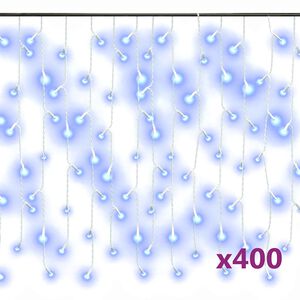 vidaXL LED-valonauhaverho j&auml;&auml;puikot 10 m 400 LEDi&auml; sininen 8 toimintoa