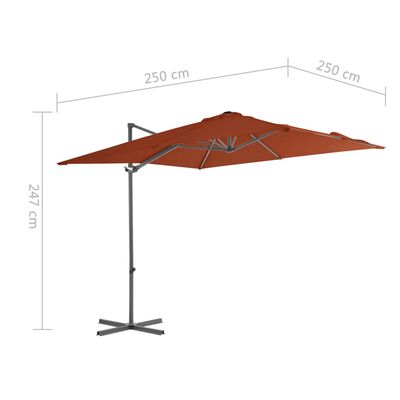 vidaXL Riippuva aurinkovarjo teräspylväällä terrakotta 250x250 cm