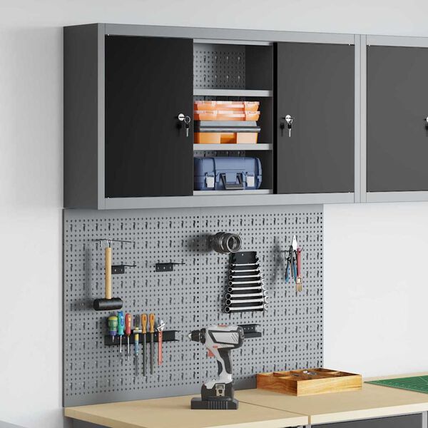 vidaXL Työkalukaappi ja pegboard-setti 3 pcs Musta 100 x 20 x 115 cm