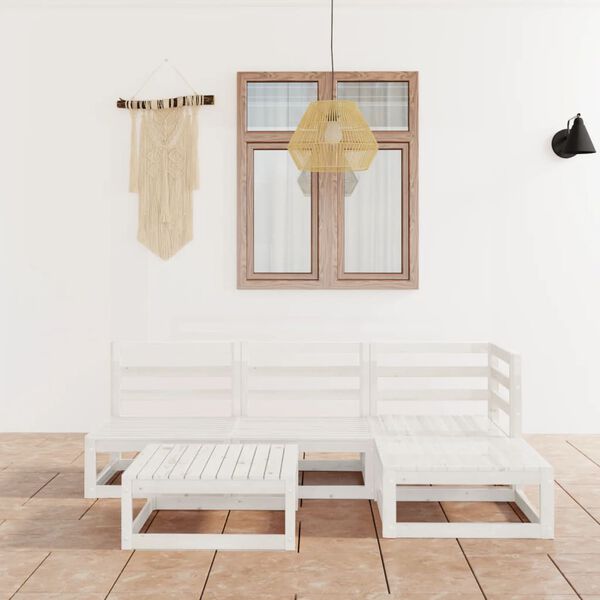 vidaXL 5-osainen puutarhasohvasarja valkoinen t&auml;ysi m&auml;nty