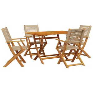 vidaXL 5-osainen ulkoruokailuryhm&auml; beige polyrottinki/t&auml;ysi akasiapuu