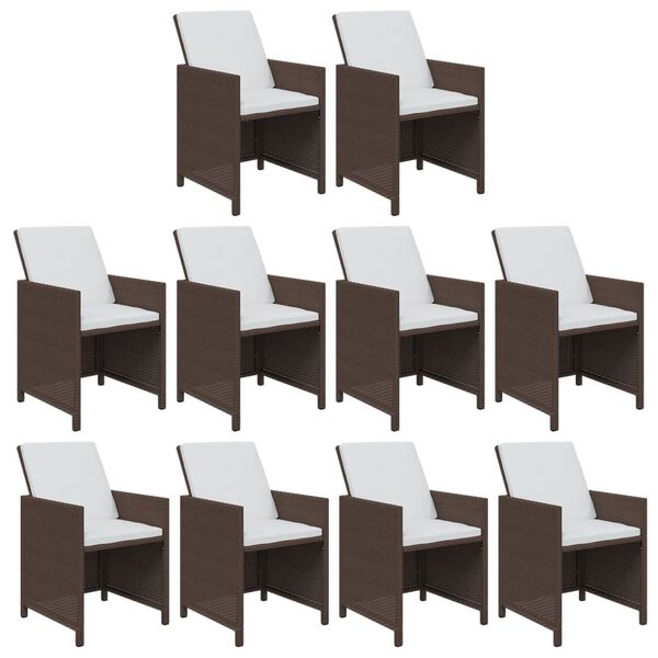 vidaXL 11-osainen Puutarhasohvasarja tyynyill&auml; polyrottinki ruskea