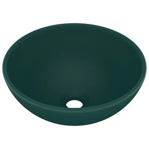 vidaXL Ylellinen pesuallas py&ouml;re&auml; matta tummanvihre&auml; 32,5x14cm keraami