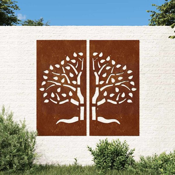 vidaXL Puutarhasein&auml;koristeet 2 kpl 105x55 cm corten ter&auml;s puukuvio