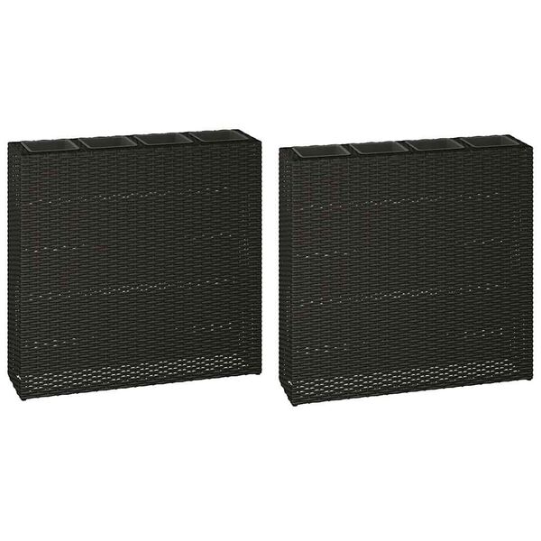 vidaXL Korotettu kukkalaatikko 4 ruukulla 2 kpl polyrottinki musta