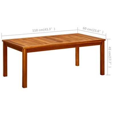 vidaXL Puutarhan sohvapöytä 110x60x45 cm täysi akaasiapuu