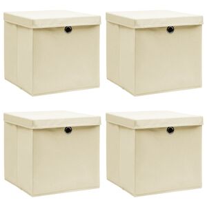 vidaXL S&auml;ilytyslaatikot kansilla 4 kpl kerma 32x32x32 cm kangas