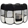 vidaXL Taitettava koirien pentuaitaus kantolaukulla musta 90x90x58 cm