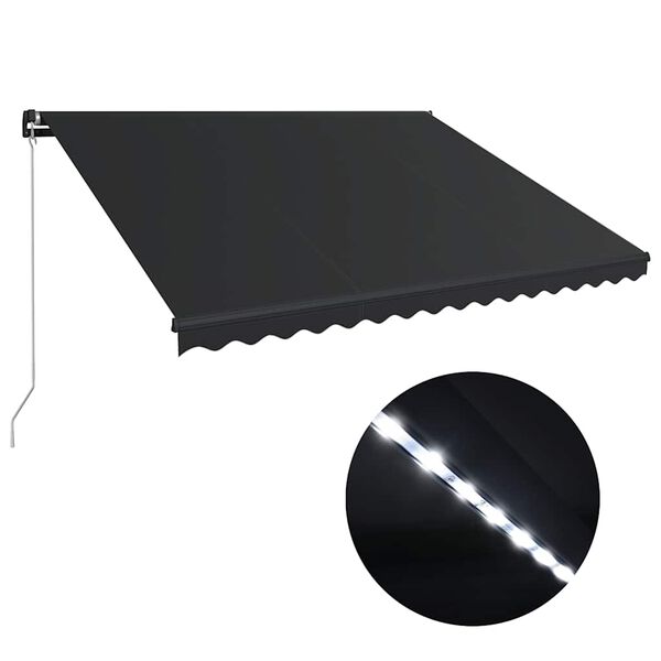 vidaXL Sisäänkelattava markiisi LED-valoilla 450x300 cm antrasiitti