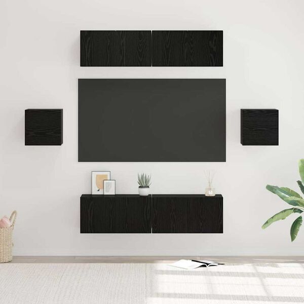 vidaXL TV-tasosetti Sein&auml;kiinnitett&auml;v&auml; 6 pcs Musta tammi Tekninen puu