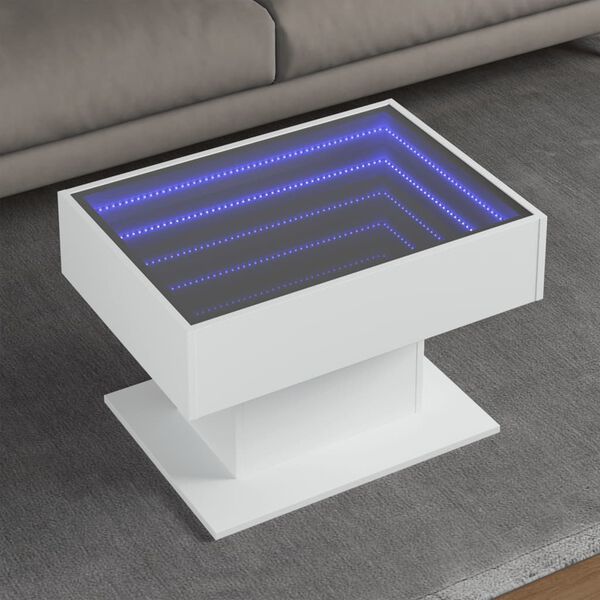 vidaXL Sohvapöytä LED-valoilla valkoinen 70x50x45 cm tekninen puu