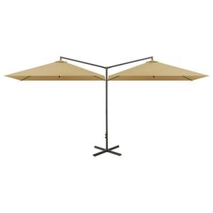 vidaXL Puutarhan tupla-aurinkovarjo ter&auml;stolpalla 600x300 cm taupe