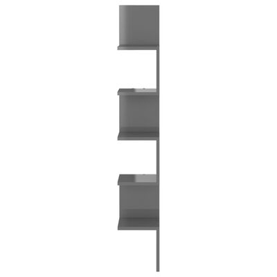 vidaXL Seinäkulmahylly korkeakiilto harmaa 20x20x127,5 cm lastulevy