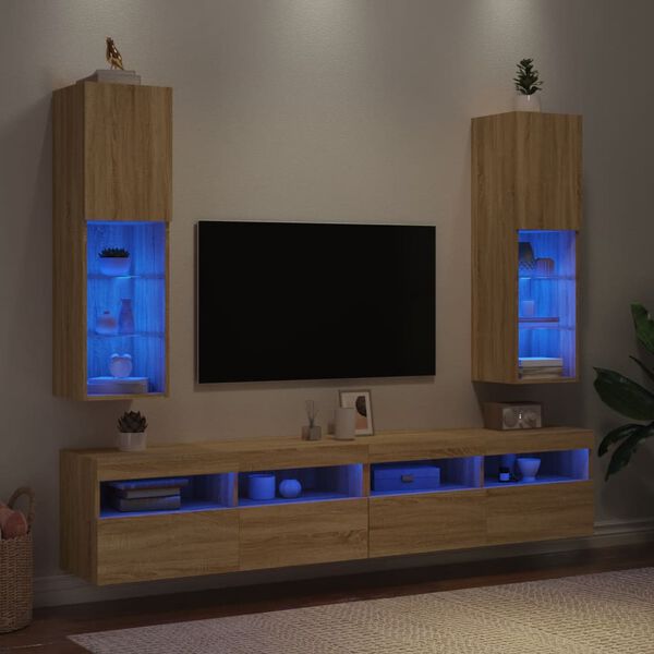 vidaXL TV-kaapit LED-valoilla 2 kpl Sonoma-tammi 30,5x30x102 cm