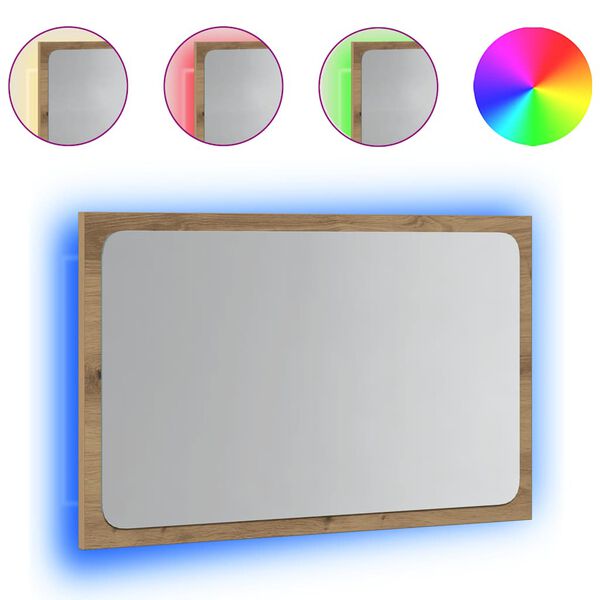 vidaXL Kylpyhuoneen peili LED-valoilla artesaani tammi 60x8,5x38 cm