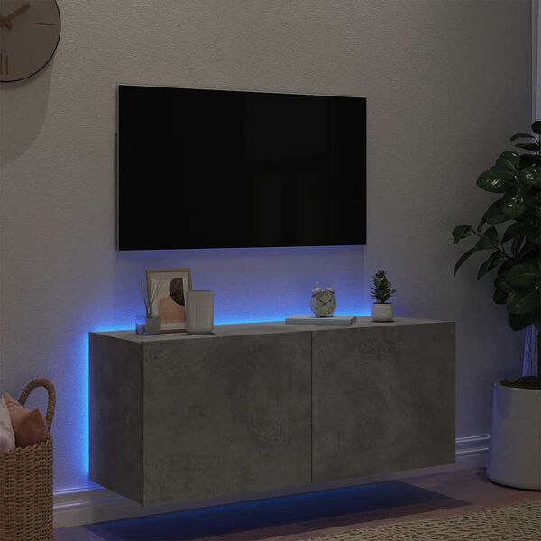 vidaXL TV-sein&auml;kaappi LED-valoilla betoninharmaa 100x35x41 cm