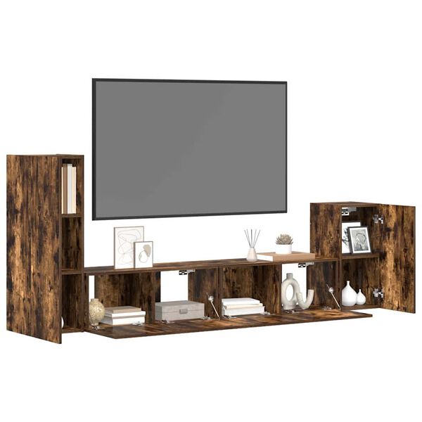 vidaXL 4-osainen TV-kaappisarja savutammi tekninen puu