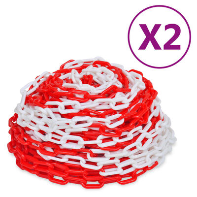 vidaXL Varoitusketjut 2 kpl punainen ja valkoinen muovi 30 m
