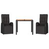 vidaXL 3-osainen Ulkoruokailuryhm&auml; musta polyrottinki/t&auml;ysi akasiapuu