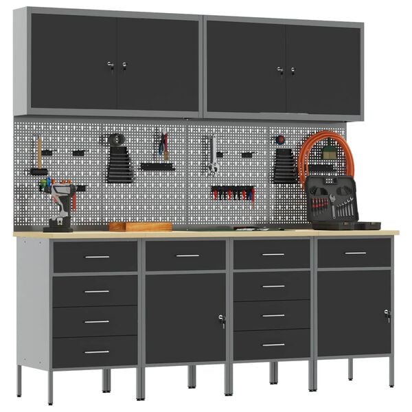 vidaXL Ty&ouml;p&ouml;yt&auml;kaappi lukkoon 10 pcs Musta Kehitetty puu ja ter&auml;s