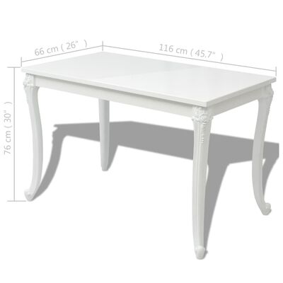 vidaXL Ruokapöytä 116x66x76 cm korkeakiilto valkoinen