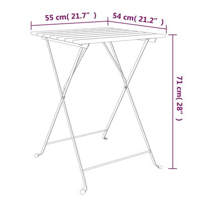 vidaXL Kokoontaitettava bistropöytä 55x54x71 cm täysi tiikki ja teräs