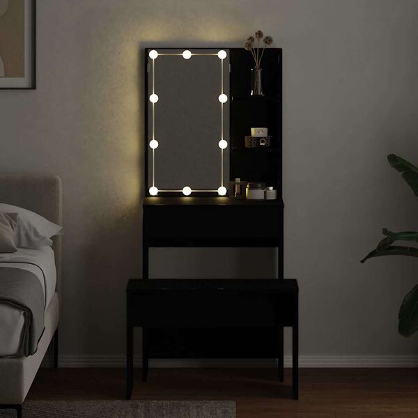 vidaXL LED-Meikkipöytäsetti peilivalot 2 pcs Musta tammi. Tekninen puu