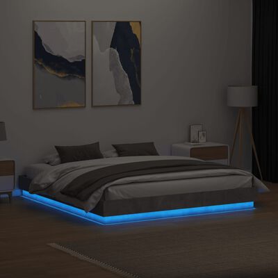 vidaXL Sängynrunko LED-valoilla betoninharmaa 180x200 cm