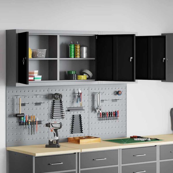 vidaXL Ty&ouml;kalukaappisarja hyllyll&auml; 5 pcs Musta Jauhemaalattu Ter&auml;s