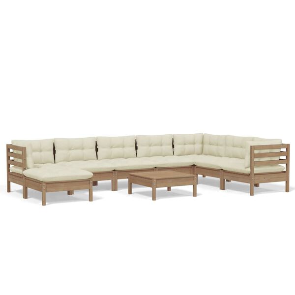 vidaXL 9-osainen Puutarhasohvasarja tyynyill&auml; hunajanruskea m&auml;nty