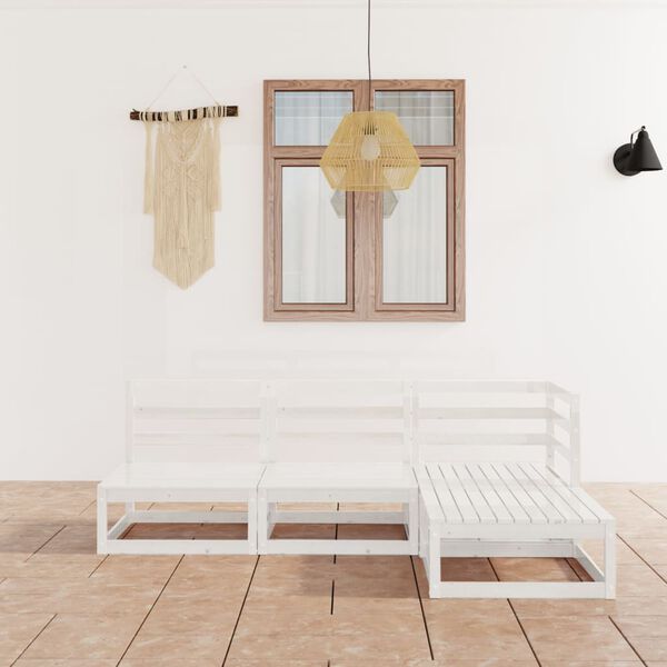 vidaXL 4-osainen Puutarhasohvasarja valkoinen t&auml;ysi m&auml;nty