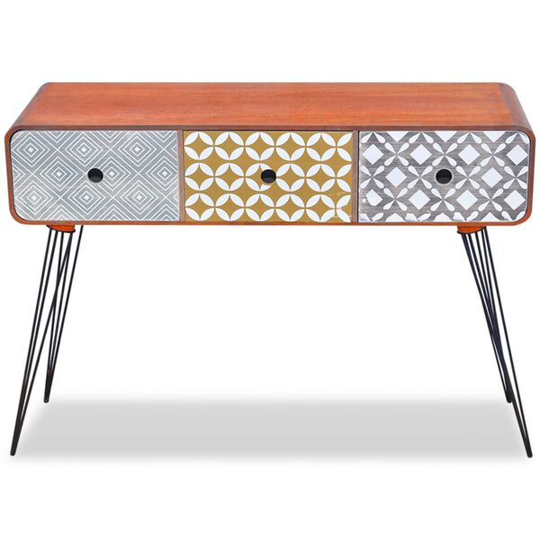 vidaXL Sivupöytä 3 vetolaatikolla ja koristekuvioilla Ruskea