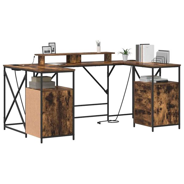 vidaXL Pöytä hyllyllä Savupähkinä 182 x 101 x 87,5 cm Tekninen puu