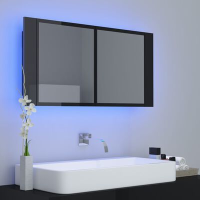 vidaXL Kylpyhuoneen LED peilikaappi korkeak. musta 90x12x45 cm akryyli