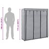 vidaXL Vaatekaappi lokeroilla ja tangoilla kangas 150x45x175 cm harmaa
