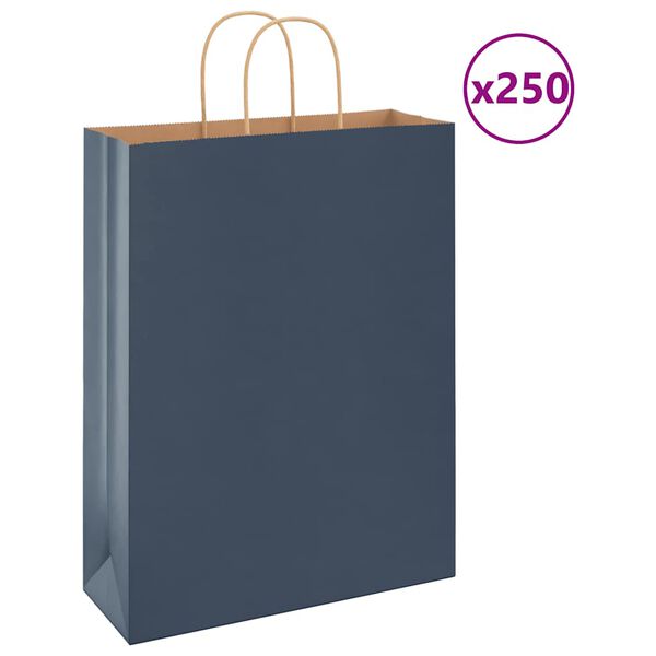 vidaXL Paperikassit 250 kpl kahvoilla sininen 32x12x42 cm