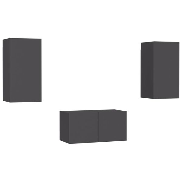 vidaXL 3-osainen TV-kaappisarja harmaa lastulevy
