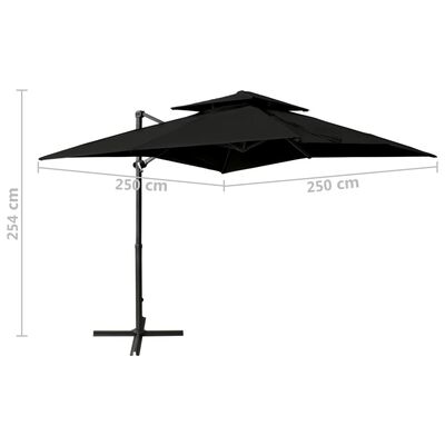 vidaXL Riippuva aurinkovarjo tuplakatolla 250x250 cm musta